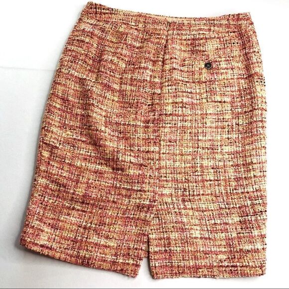 KENAR Tweed Pencil Skirt, Pink Coral Beige Size 2 - Picture 2 of 10